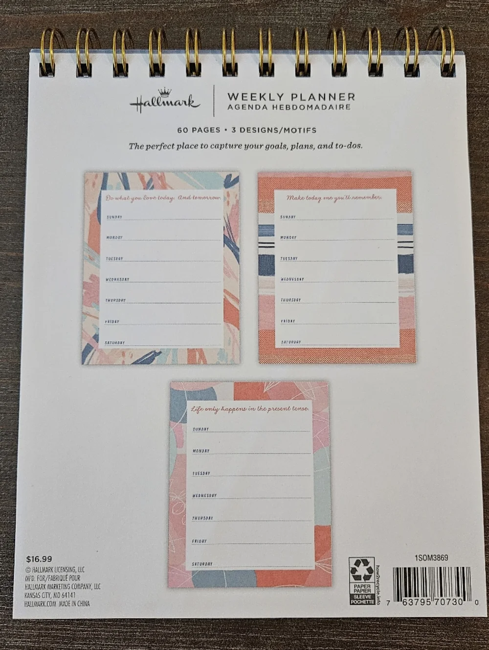 Hallmark Weekly Planner Pastel Pink & Blue with Gold Spiral New